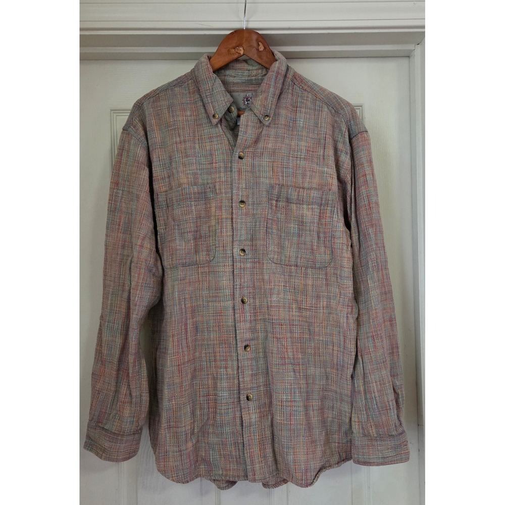 The Territory Ahead Mens Large Multi Color Textured Cotton Button Down Shirt